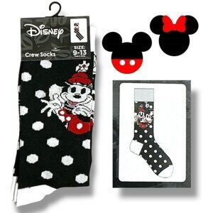 Disney Minnie Mickey Mouse Crew Socks Polka Dot Black White Crew Unisex Mens OS